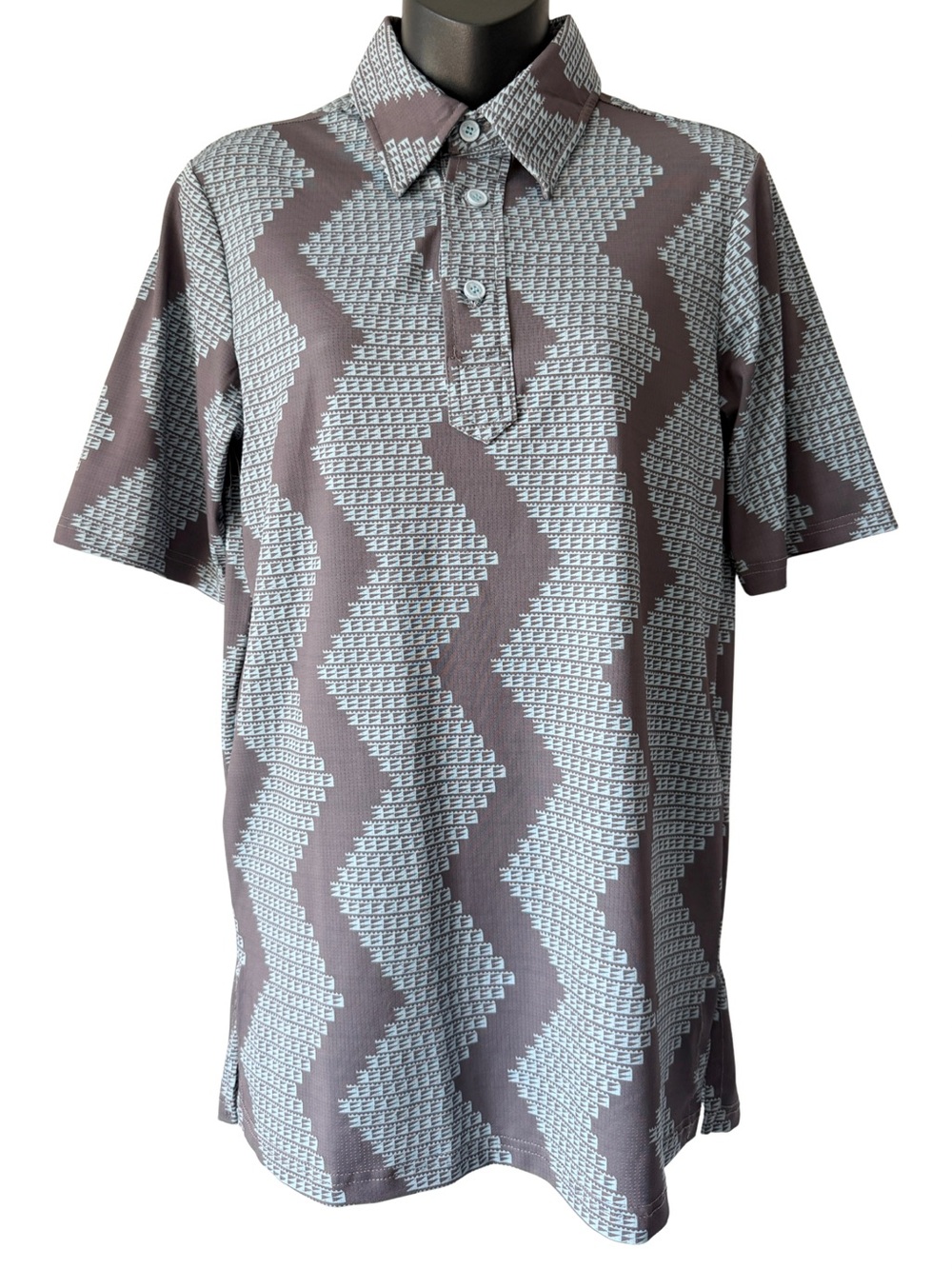 Manaola Short Sleeve Button Up Polo Shirt Mens XS Blue Gray Geometric Hawaiian